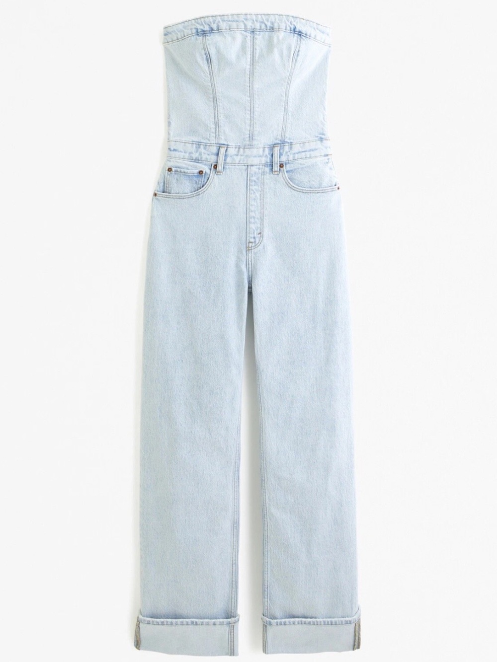 Abercrombie & Fitch wide leg strapless denim jumpsuit NWT Small tall - Picture 2 of 7